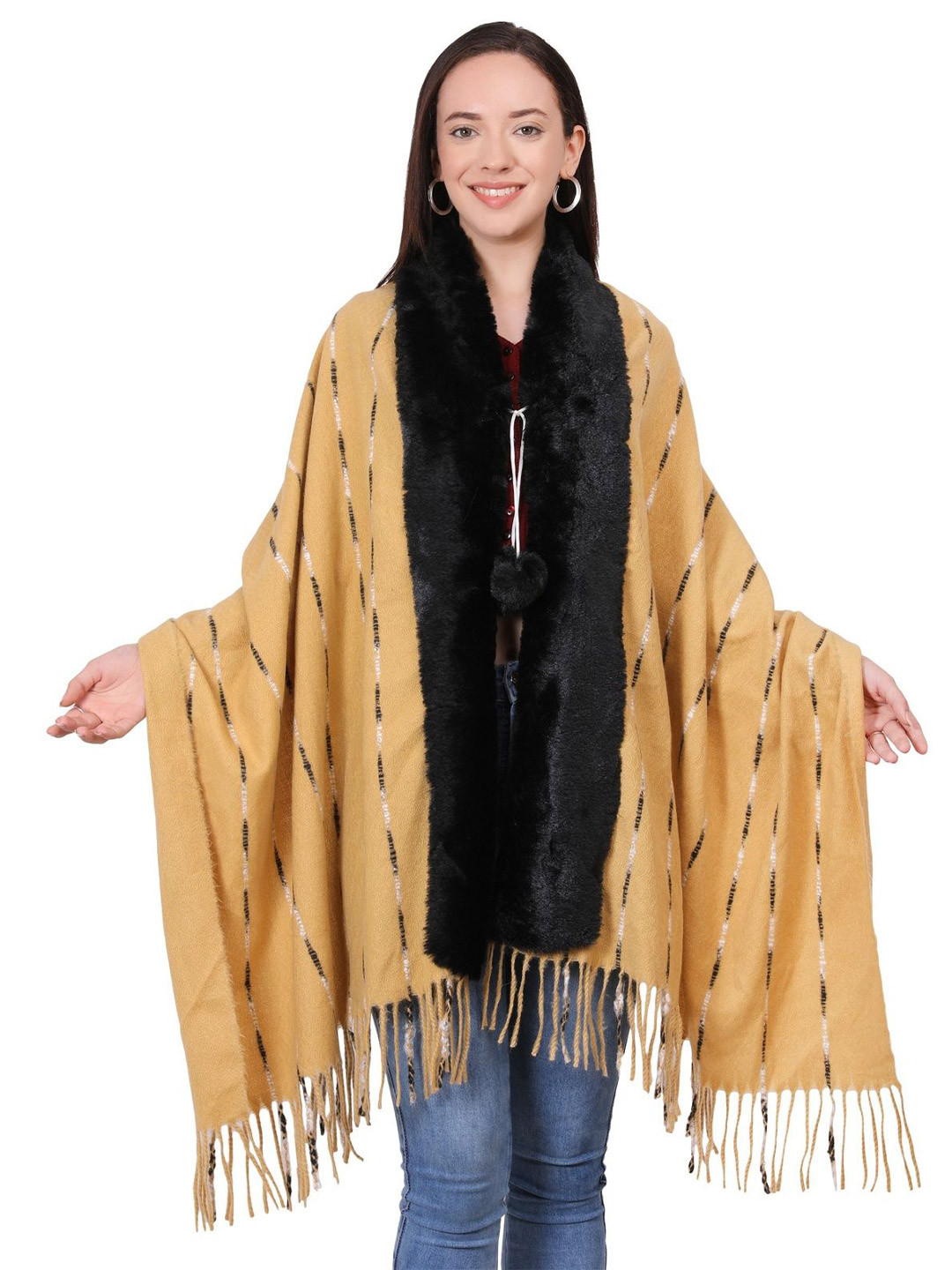 Manra Pure Woolen Shawl With Tasselled Border