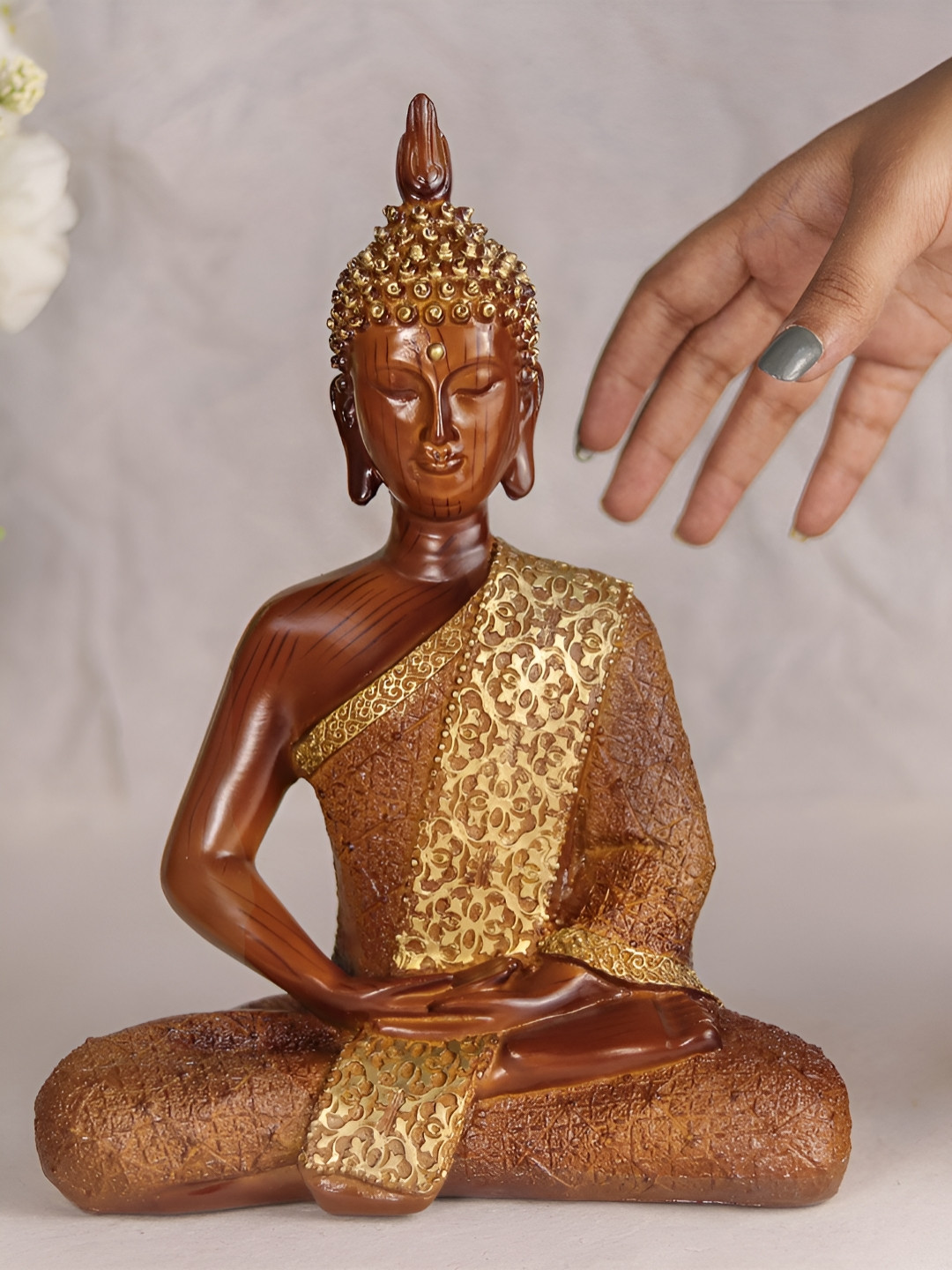 Art Street Meditating Buddha Brown Polyresin Glossy Living Room Medium Showpiece - 10.2 Inches