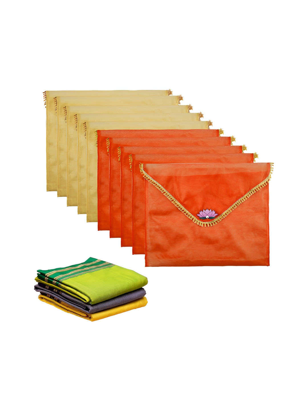 Aura Orange Set of 10 Saree Covers With Flap Closure Organisers