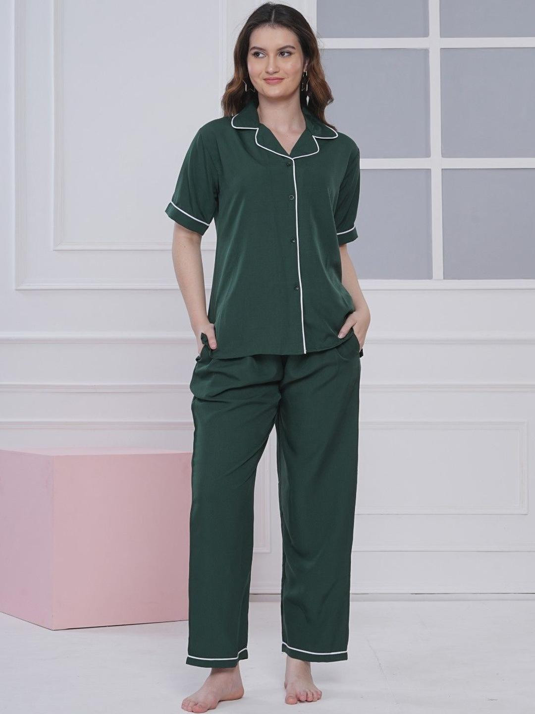Dreambe Women Self Design Shirt Pyjama Night suit