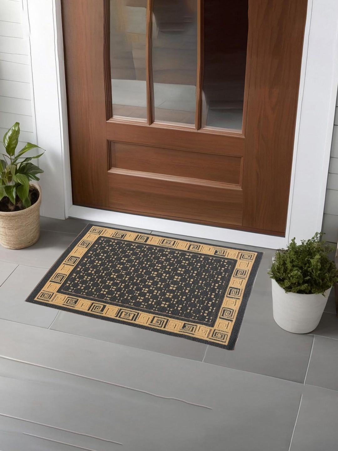 Aura Brown & Grey Cross Tee-Printed Anti-Skid Doormat