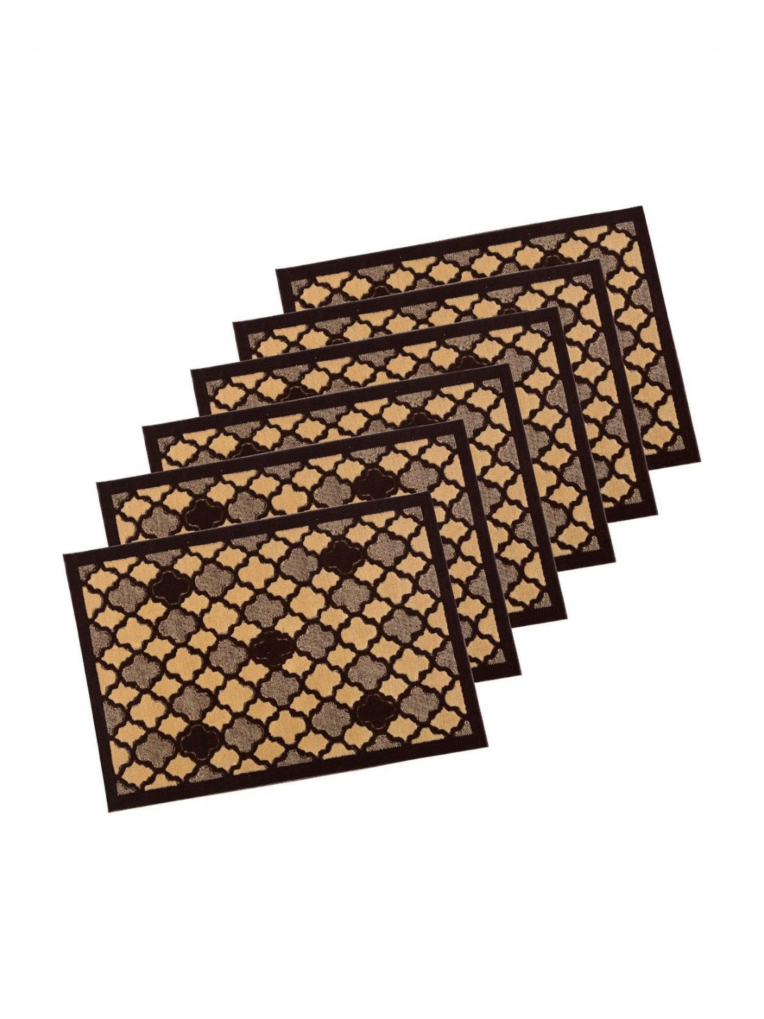 Aura 6-Pcs Brown & Black Hexagon-Printed Anti-Skid Doormat