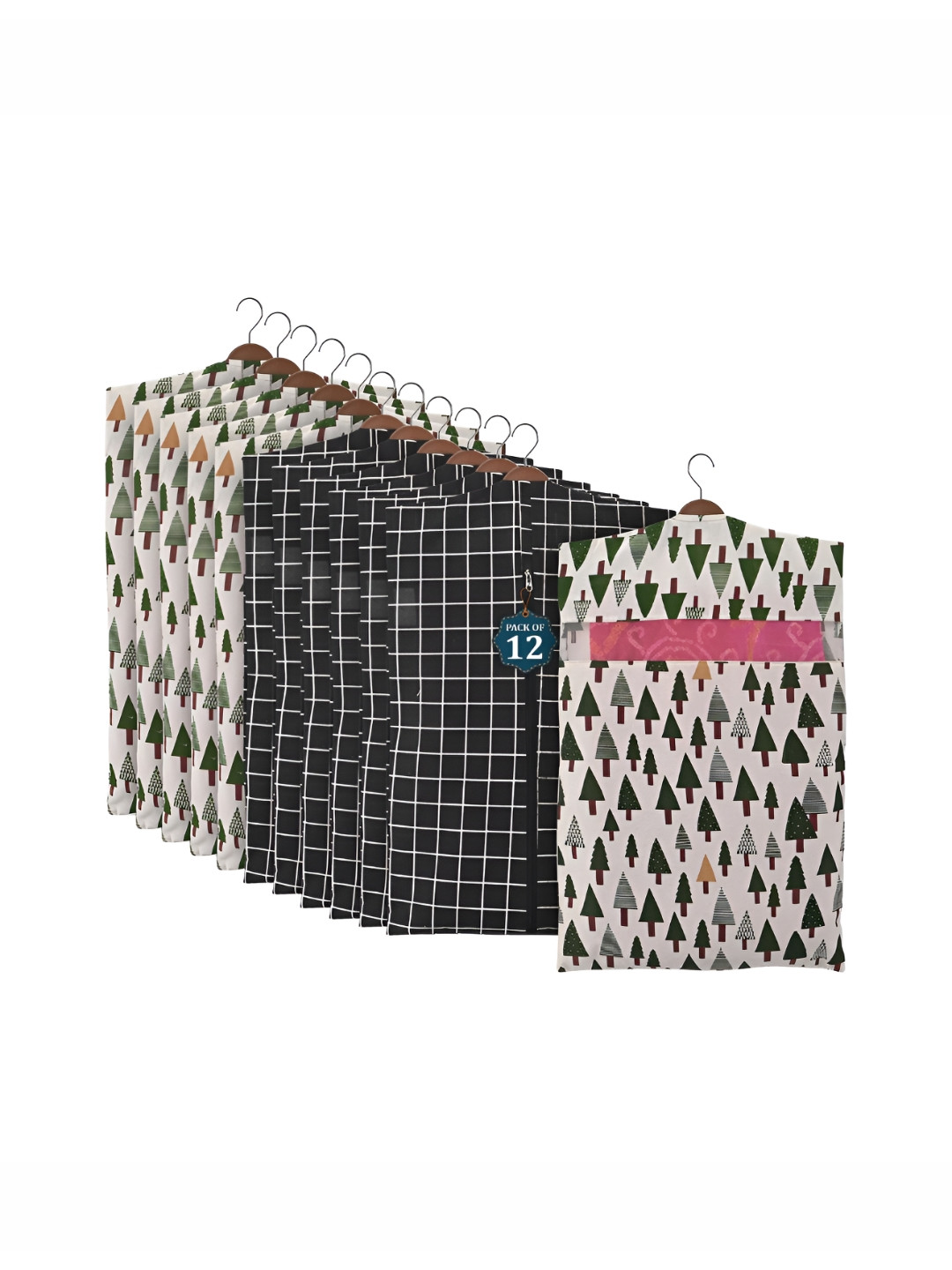 Aura Black 12Pcs Mesh Window Cotton Hanging Saree Cover & Storage Multi-Utility Organisers