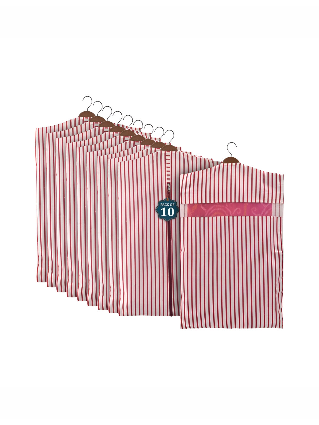 Aura Maroon 10Pcs Mesh Window Cotton Single Saree Cover & Storage Multi-Utility Organisers