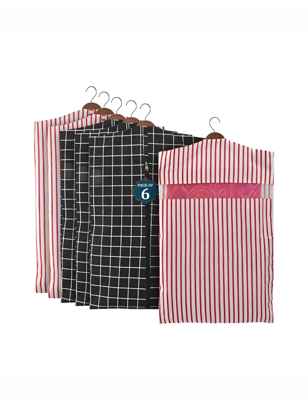 Aura 6 Pcs Mesh Window Cotton Hanging Saree Covers & Storage Multi-Utility Organisers