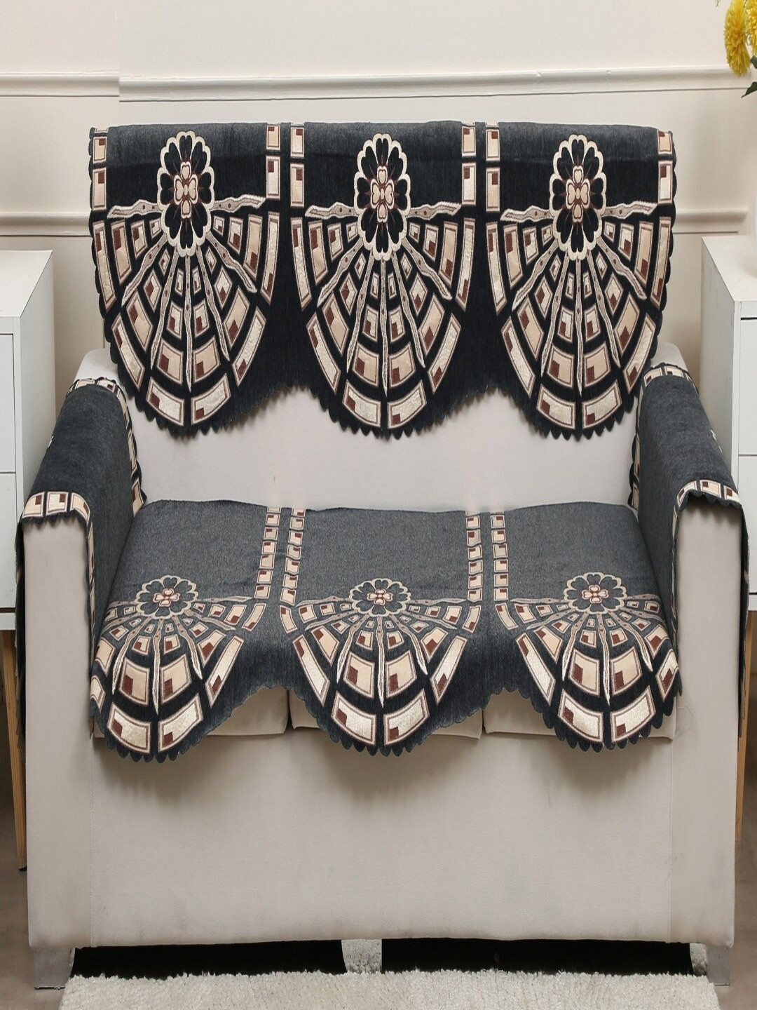 Fashion Throw  Printed Jacquard 4 Piece Sofa Cover With Arms