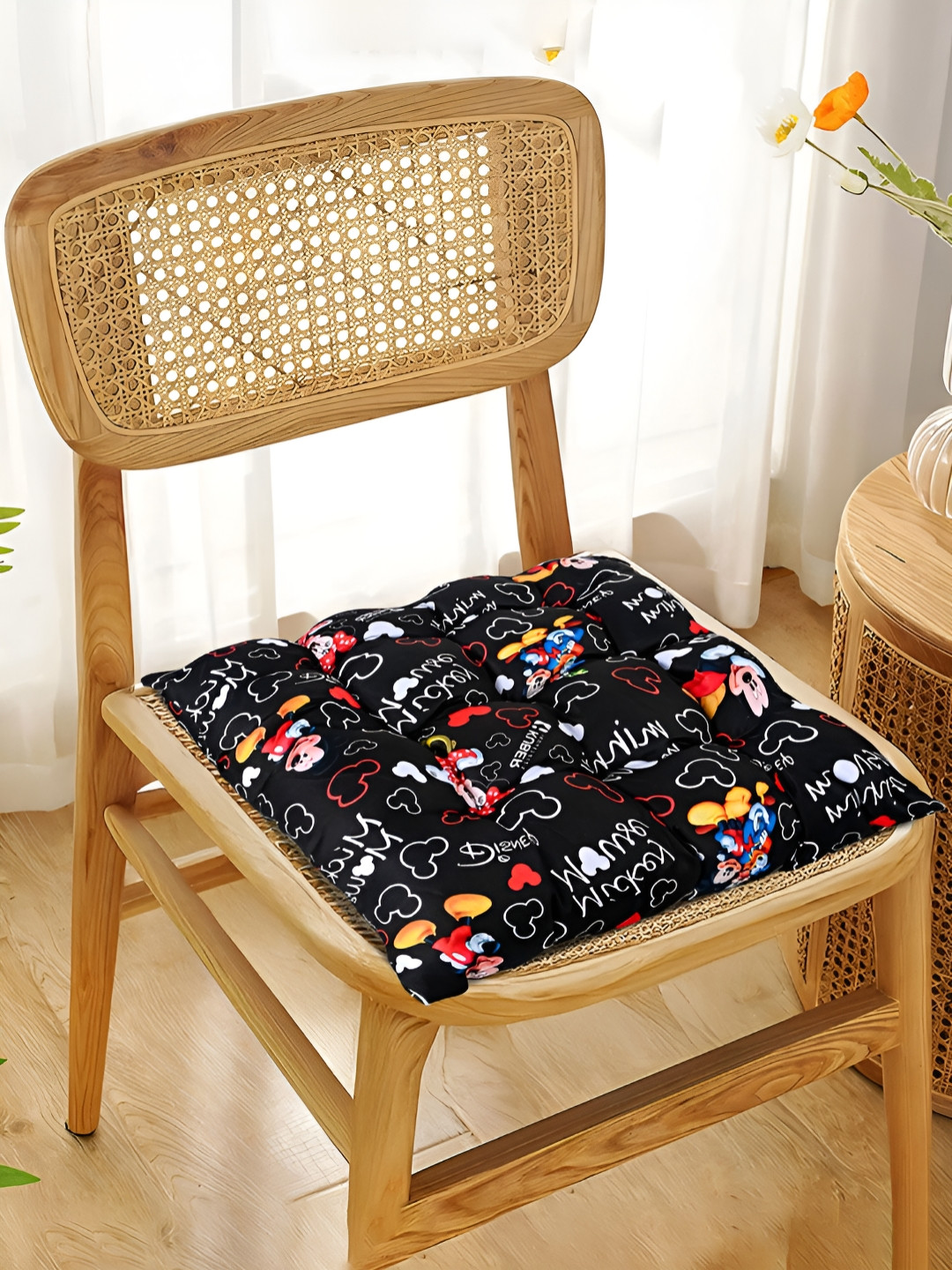 Myntra Elegant Homes Black & White Printed Square Comfort Chair Cushion For Sitting