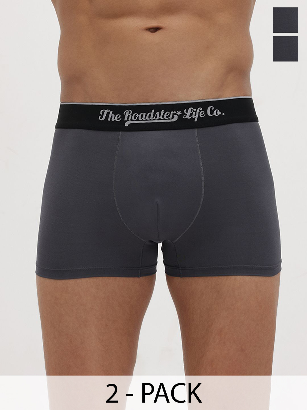 The Roadster Lifestyle Co Pack Of 2 Stretchable Trunks PACK OF 2-RTO-PV-Solid-Grey-S