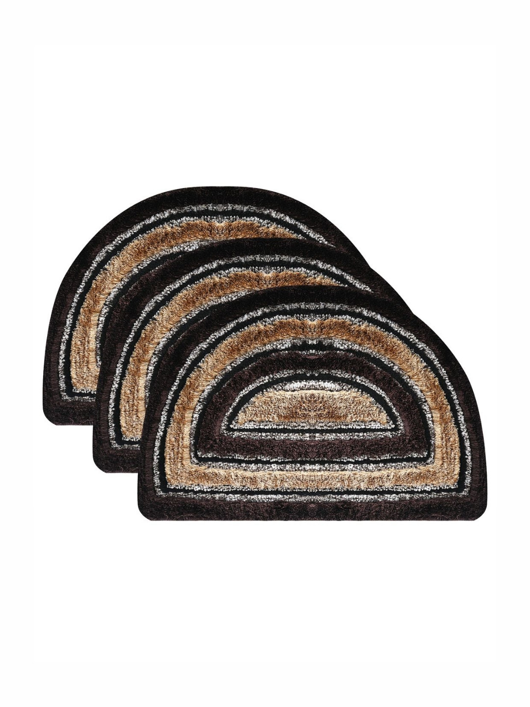 Aura Brown Set Of 3 Striped Bath Rugs