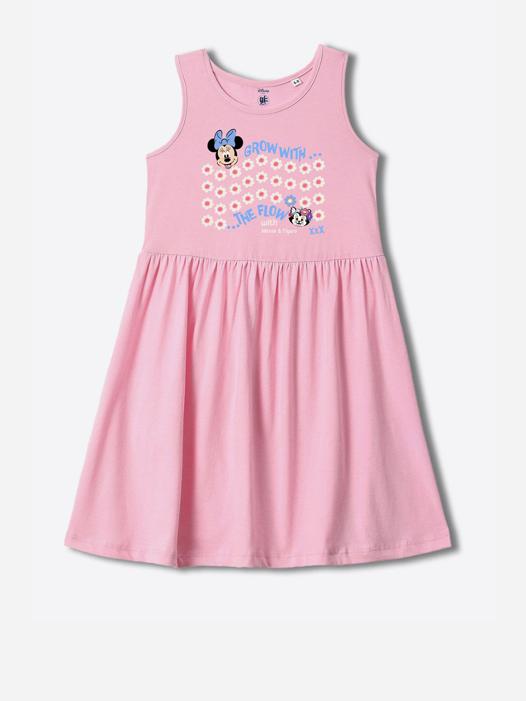 YK Girls Graphic Print Minnie Mouse Fit & Flare Dress