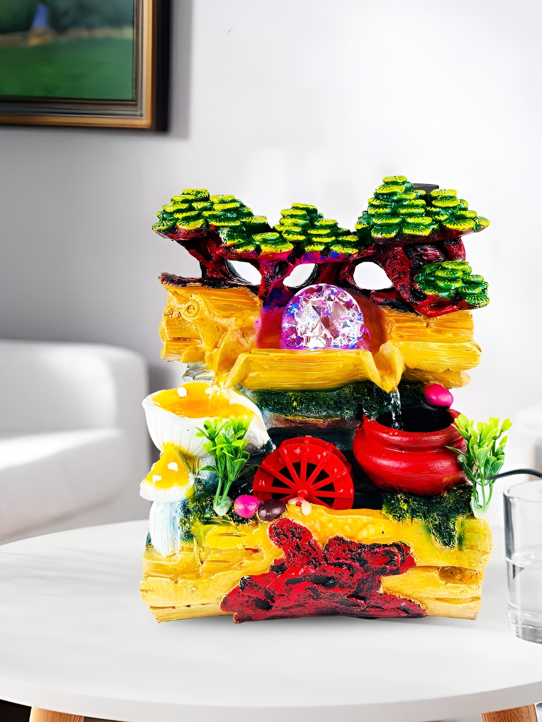 Go Hooked Polyresin Waterfall Fountain with LED Lights & Adjustable Speed Control