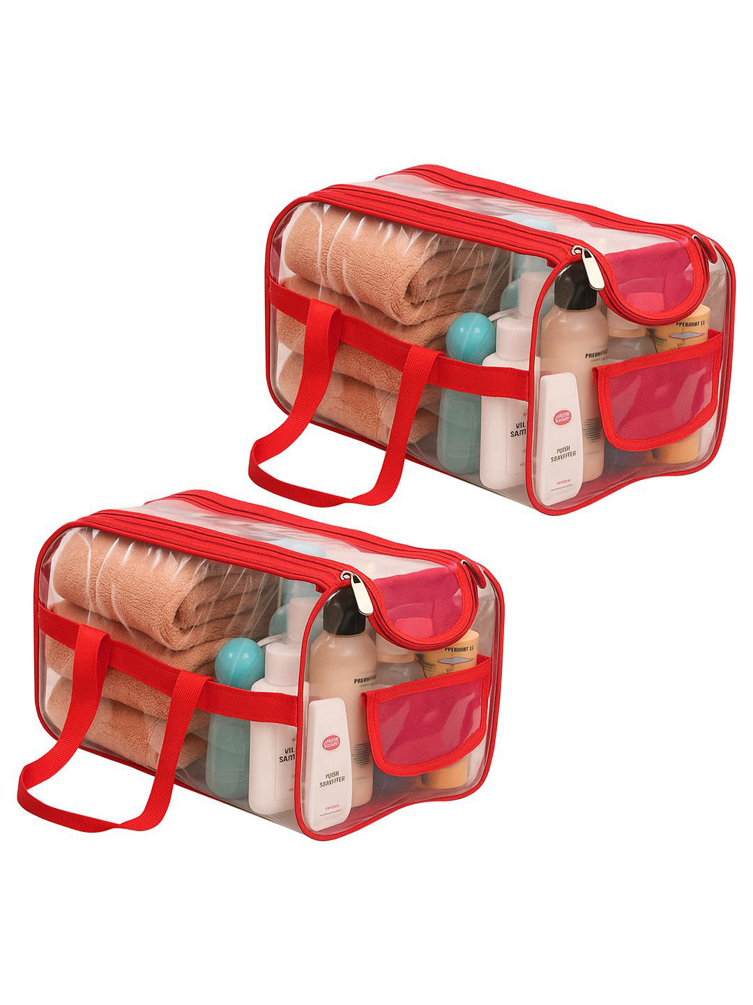Kuber Industries Red & Transparent 2 Piece Waterproof Travel Toiletry Bags