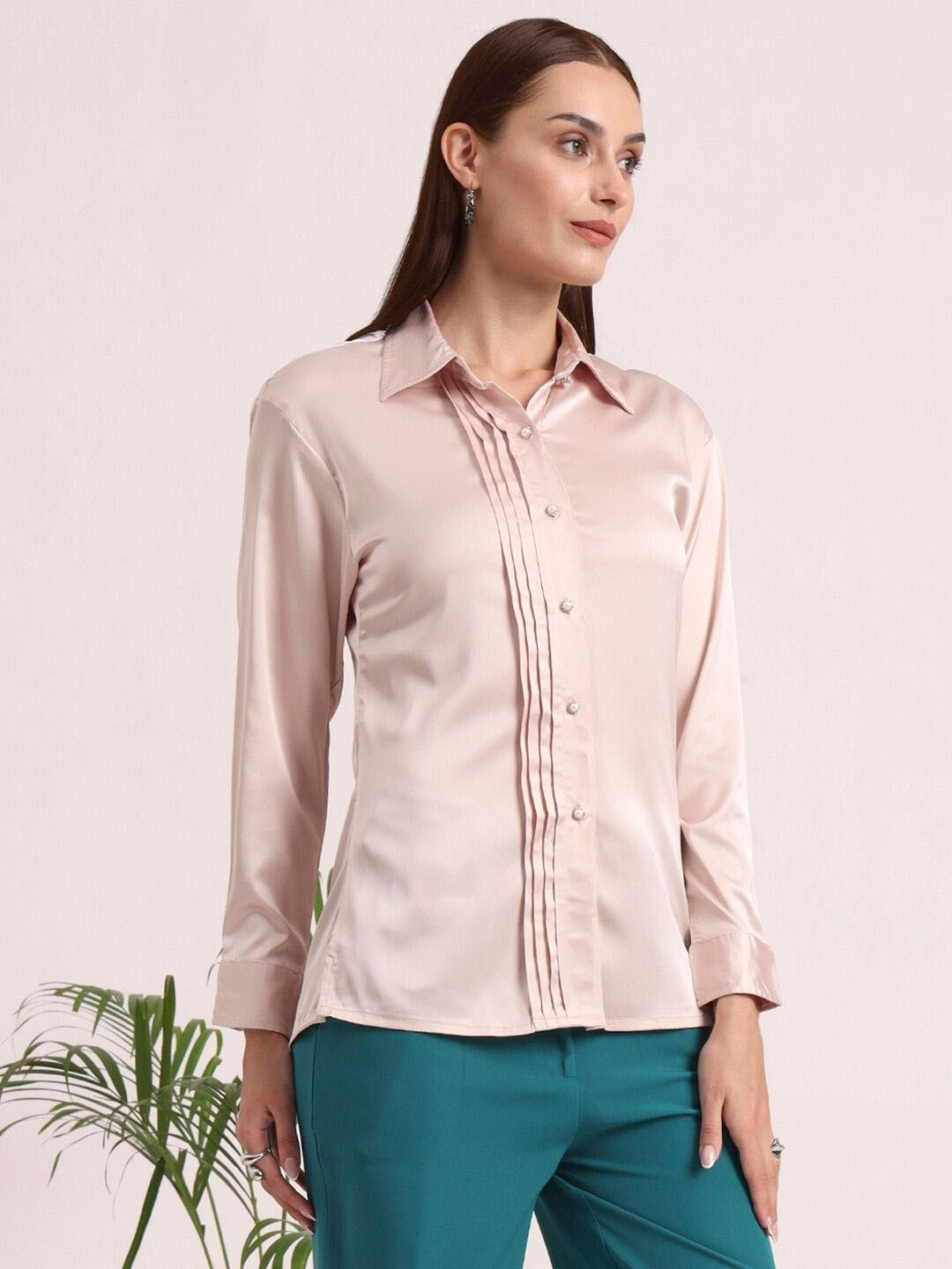 AMSWAN Women European Satin Tailored Fit Shirt