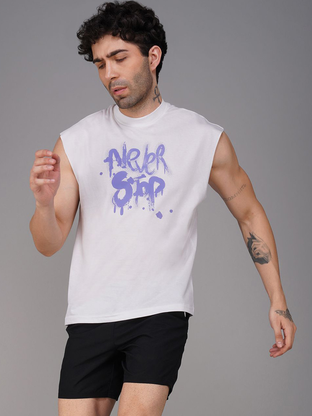 Brauch Printed Round Neck Gym Vest M-VEST-NEVERSTOP-WHT-S