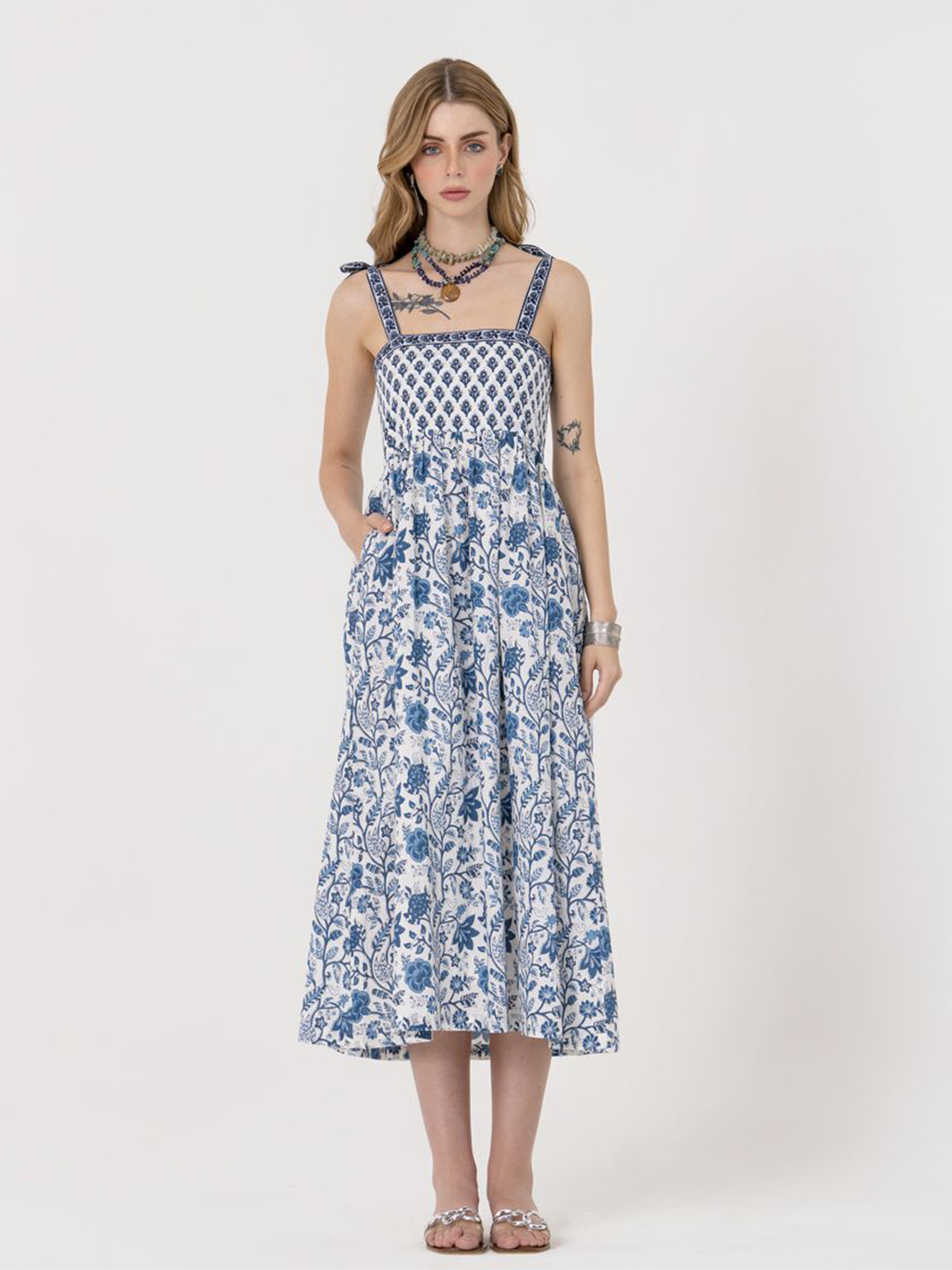 KALAMIR Women Floral Print Fit & Flare Dress