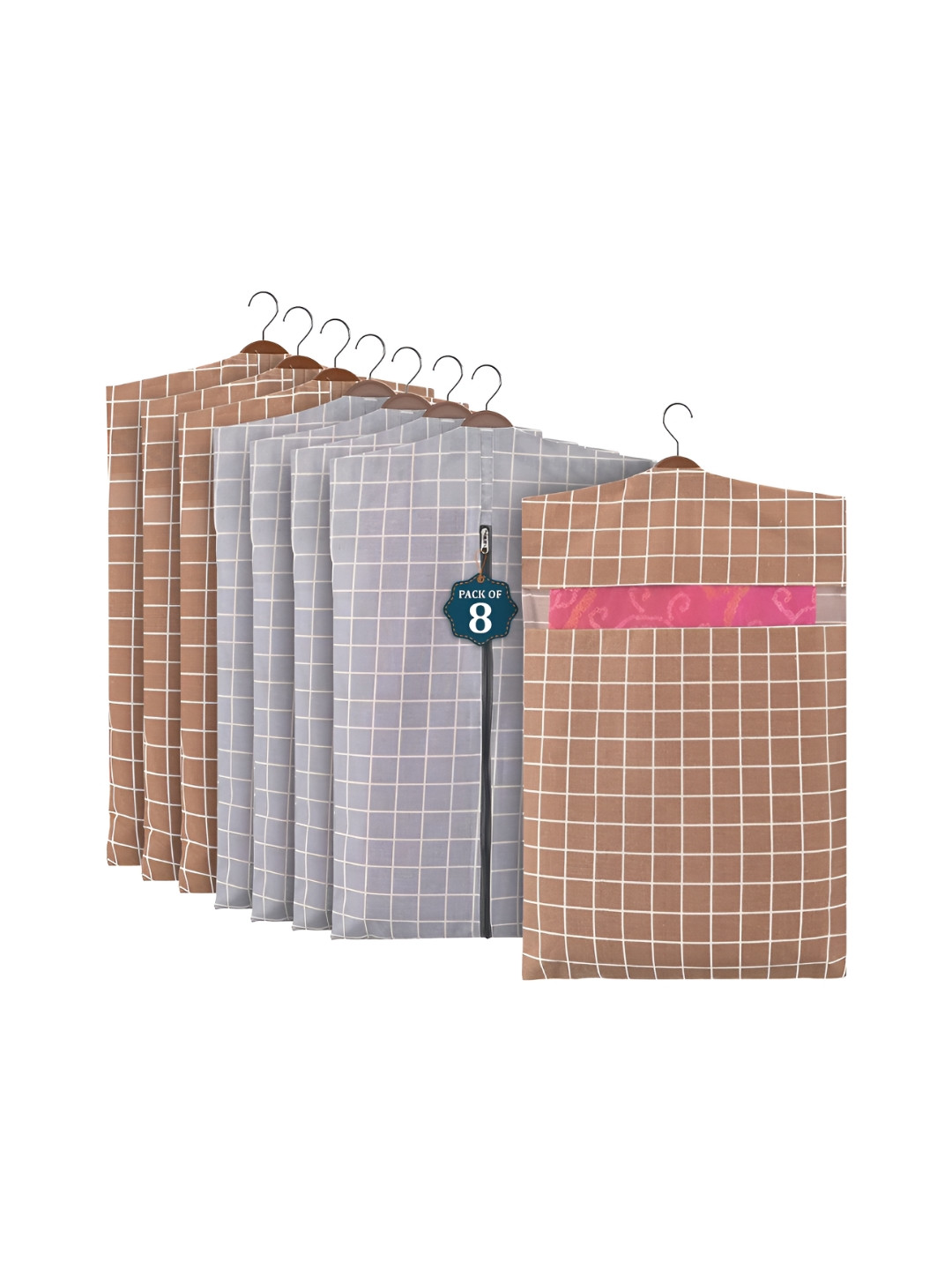 Aura Grey Set of 8 Regular Multi-Utility Checked Organiser