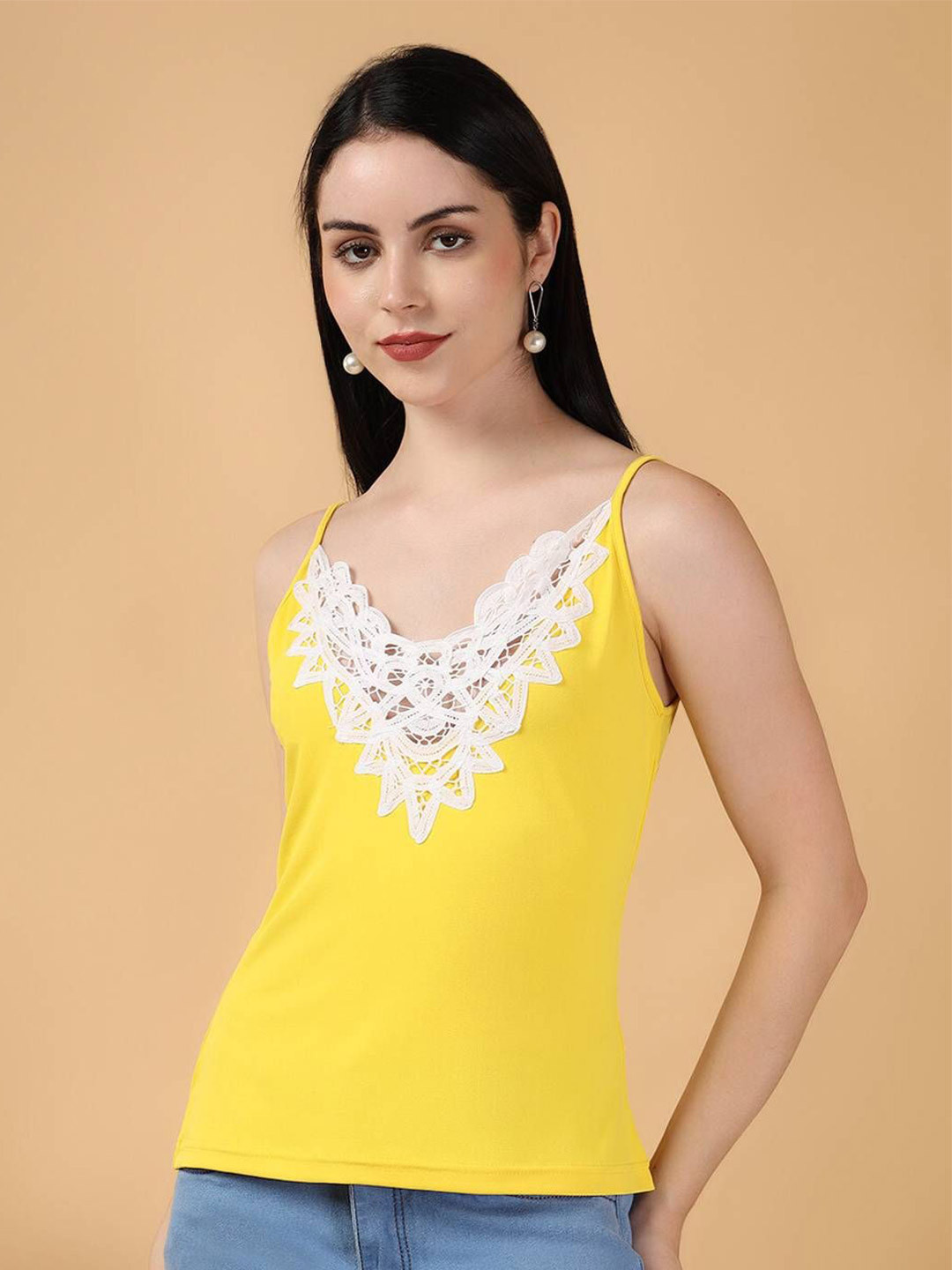 Yellow V-Neck Sleeveless Casual Top