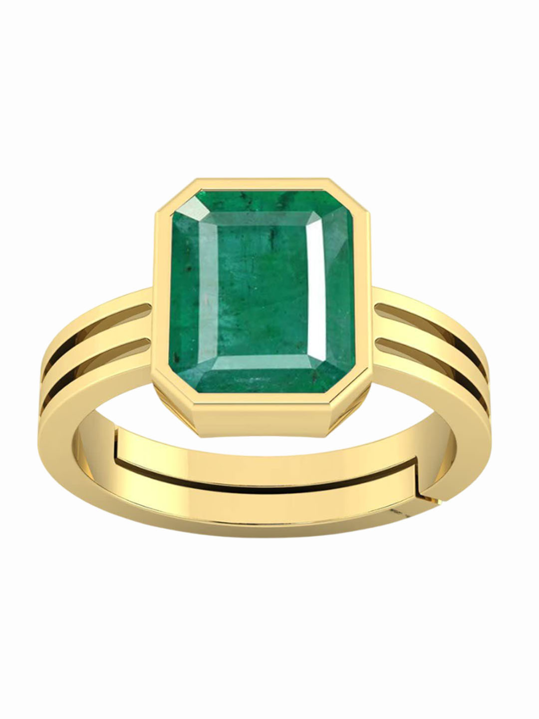RSPR 7.25 Ratti 6.62 Carat Emerald Panna Gemstone-Studded Adjustable Finger Ring