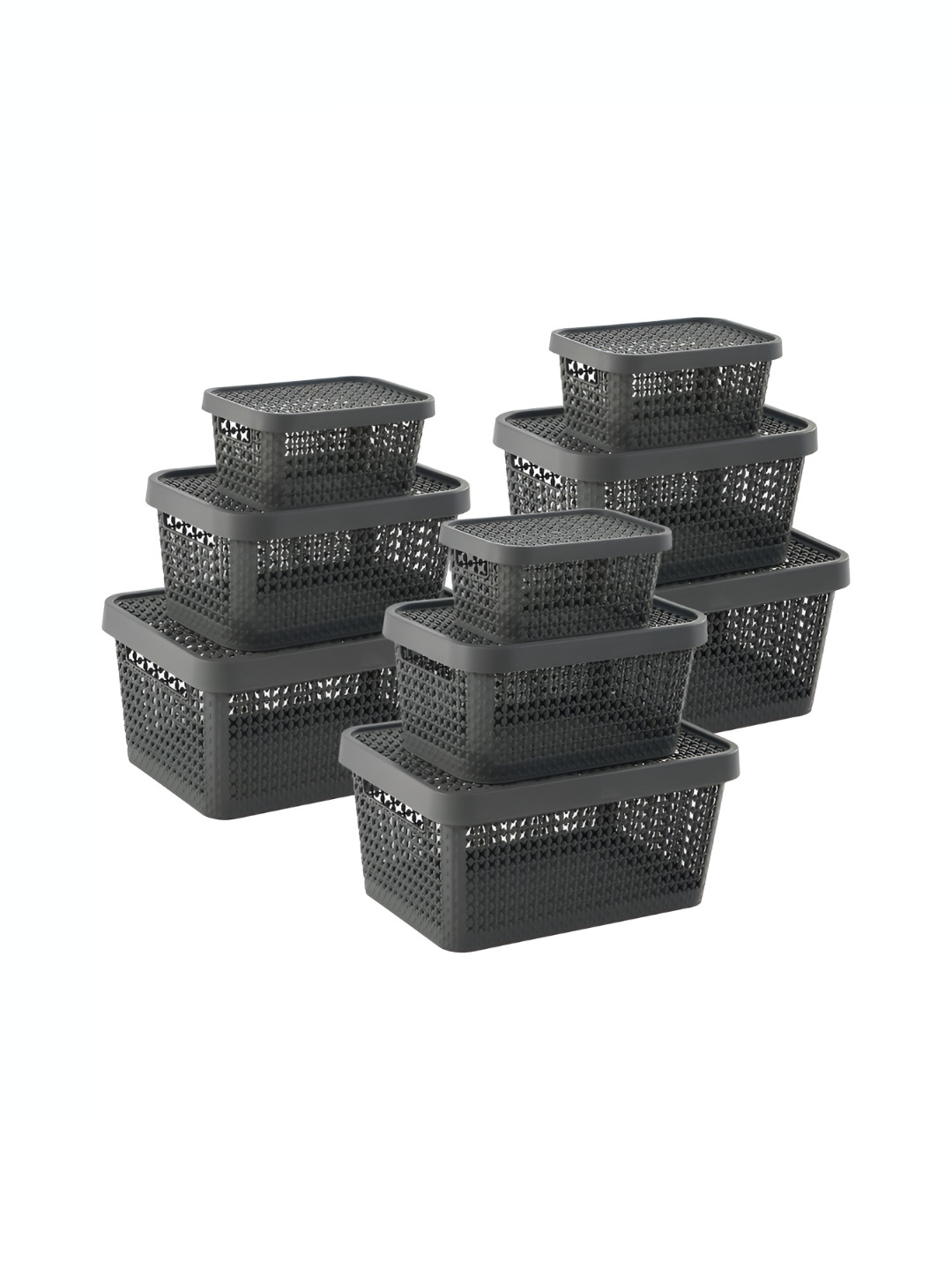 Aura Grey 9 Pieces Stackable Basket for Storage with Lid
