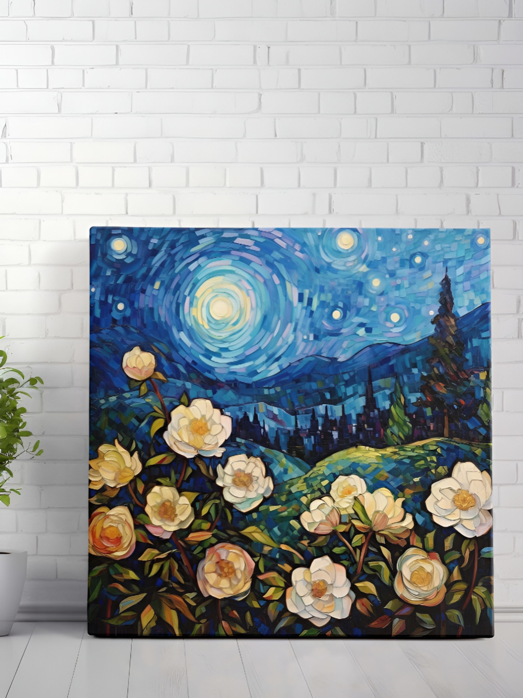 SAF Starry Night Canvas Wall Square Paintings Wall Art -20 x 20 In