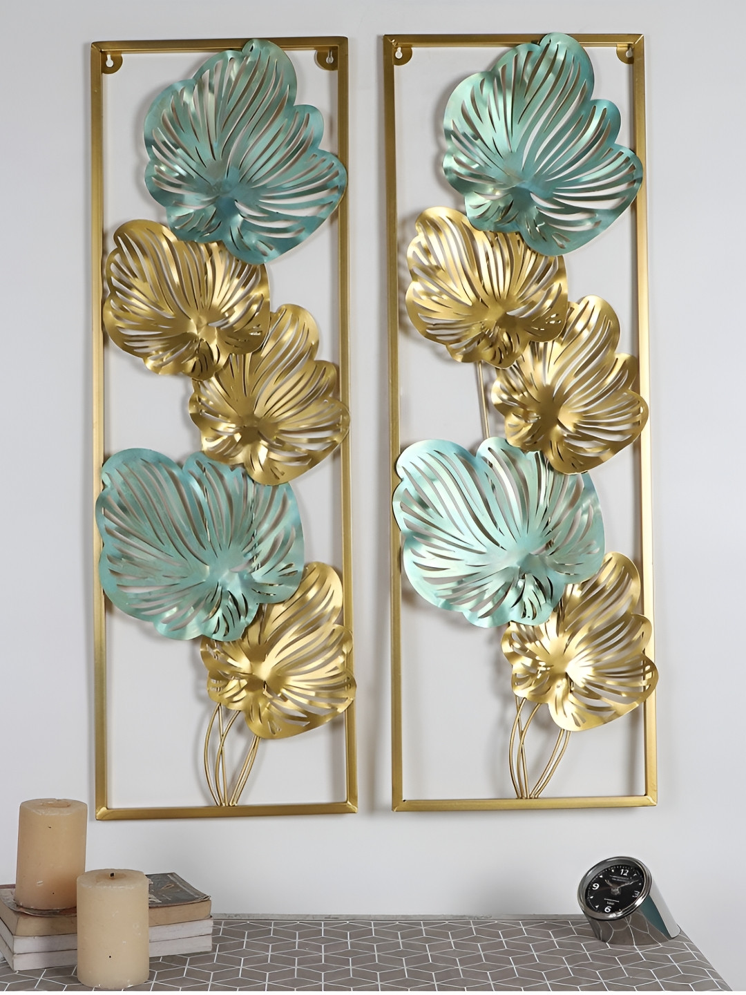 Amaya Decors High-Quality Metal Floral Glossy Hanging Hall 2Pcs Wall Hangings-36In