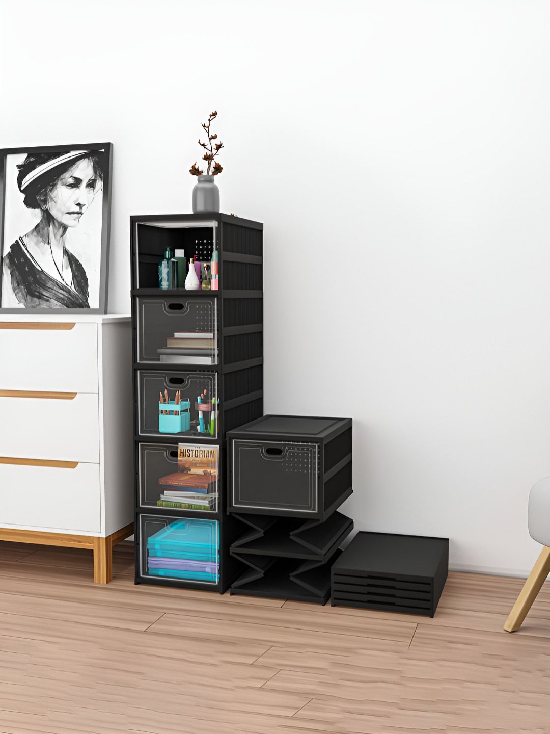 Myntra Elegant Homes Black & Transparent 5-Tier Collapsible Racks & Wardrobes