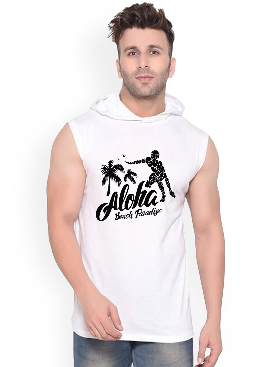 FABSTIEVE Aloha Beach Printed Gym Vest vk t-050_Print-166_gym_vest White M