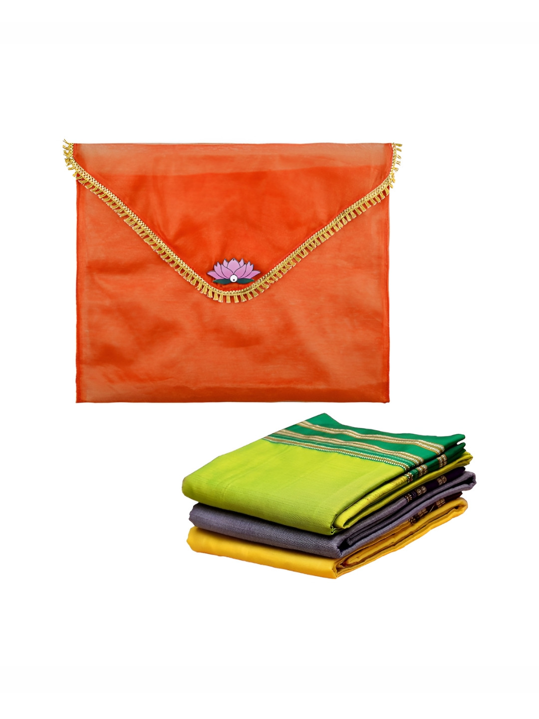 Aura Orange Colored & Pink Organza Saree Covers Organisers