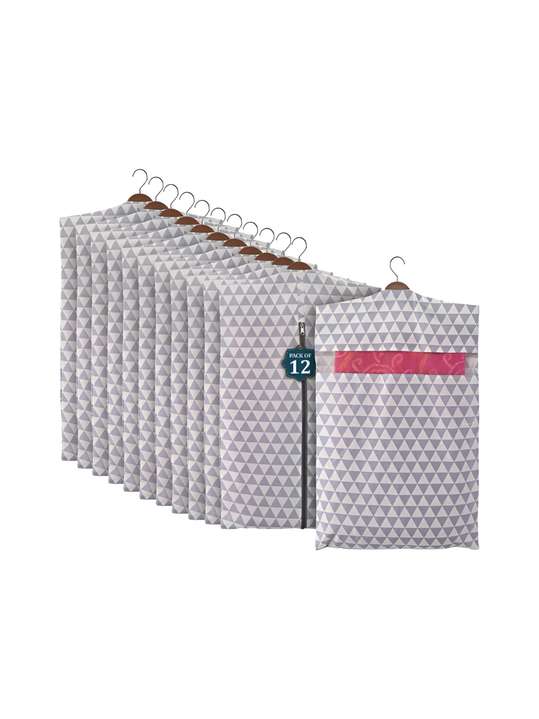 Aura Grey 12 Pcs Mesh Window Cotton Hanging Saree Cover & Storage Multi-Utility Organisers