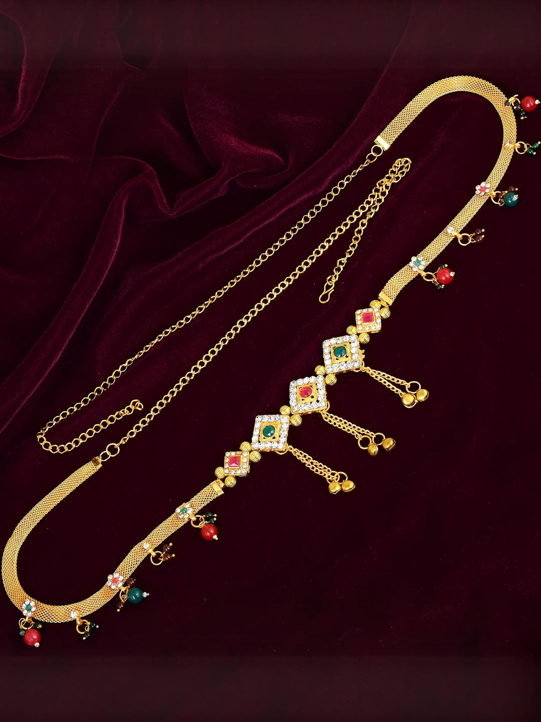 MEMOIR Goldplated White CZ & Single patta Sleek & Traditional Jewellery Set