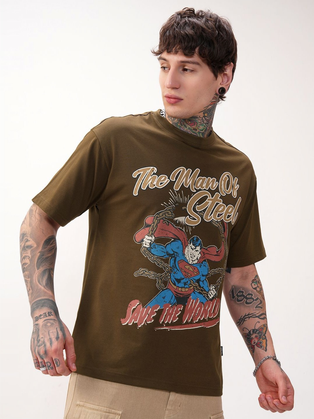 HIGHLANDER Graphic Printed Superman Round Neck Relaxed Fit T-shirt