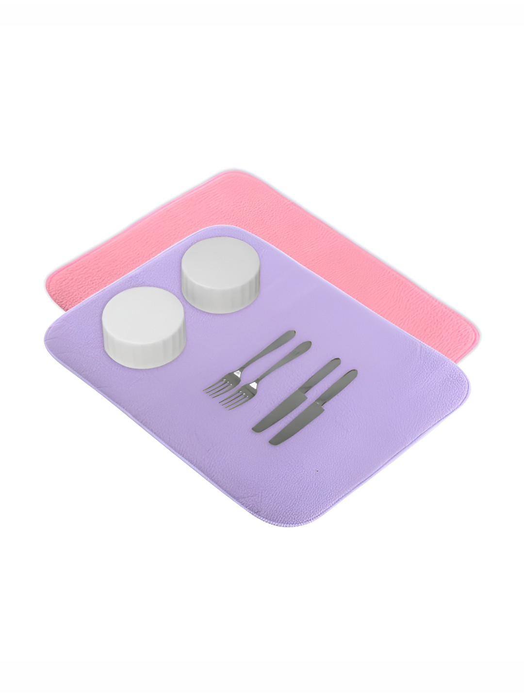 Aura 2-Pcs Purple & Pink Floor Microfiber Crockery Dish Drying Kitchen Mats