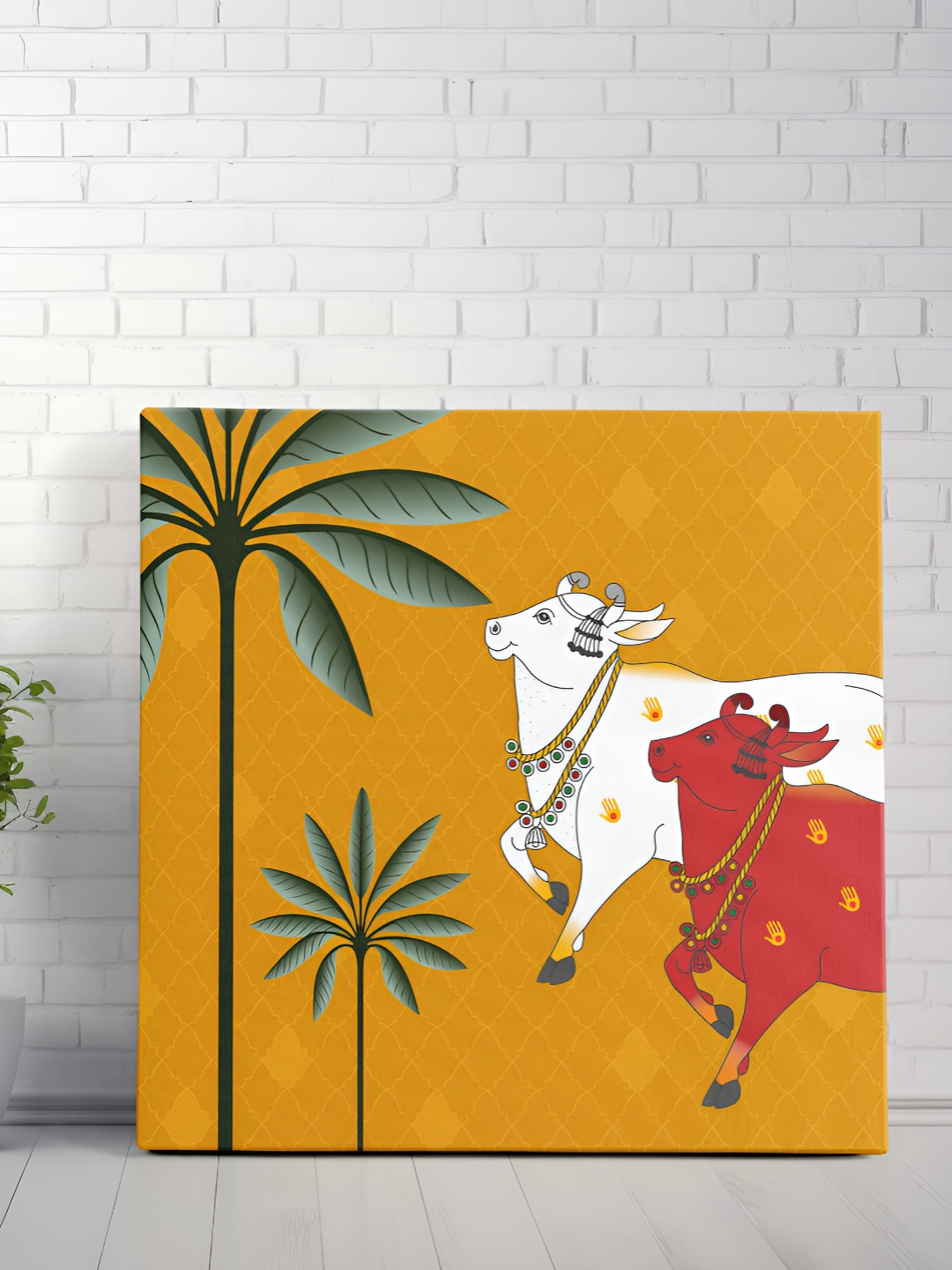 SAF Yellow & White 1 Piece Canvas Birds and Animals Wall Paintings