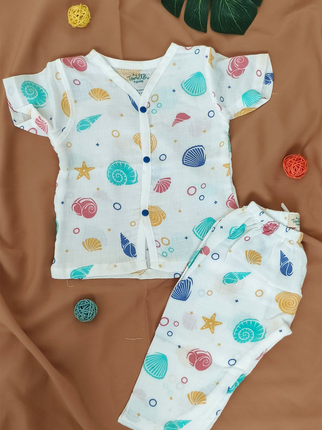 A Toddler Thing Kids Sea Shell  - Half Sleeve Muslin Sleepsuit - 1-2  Years
