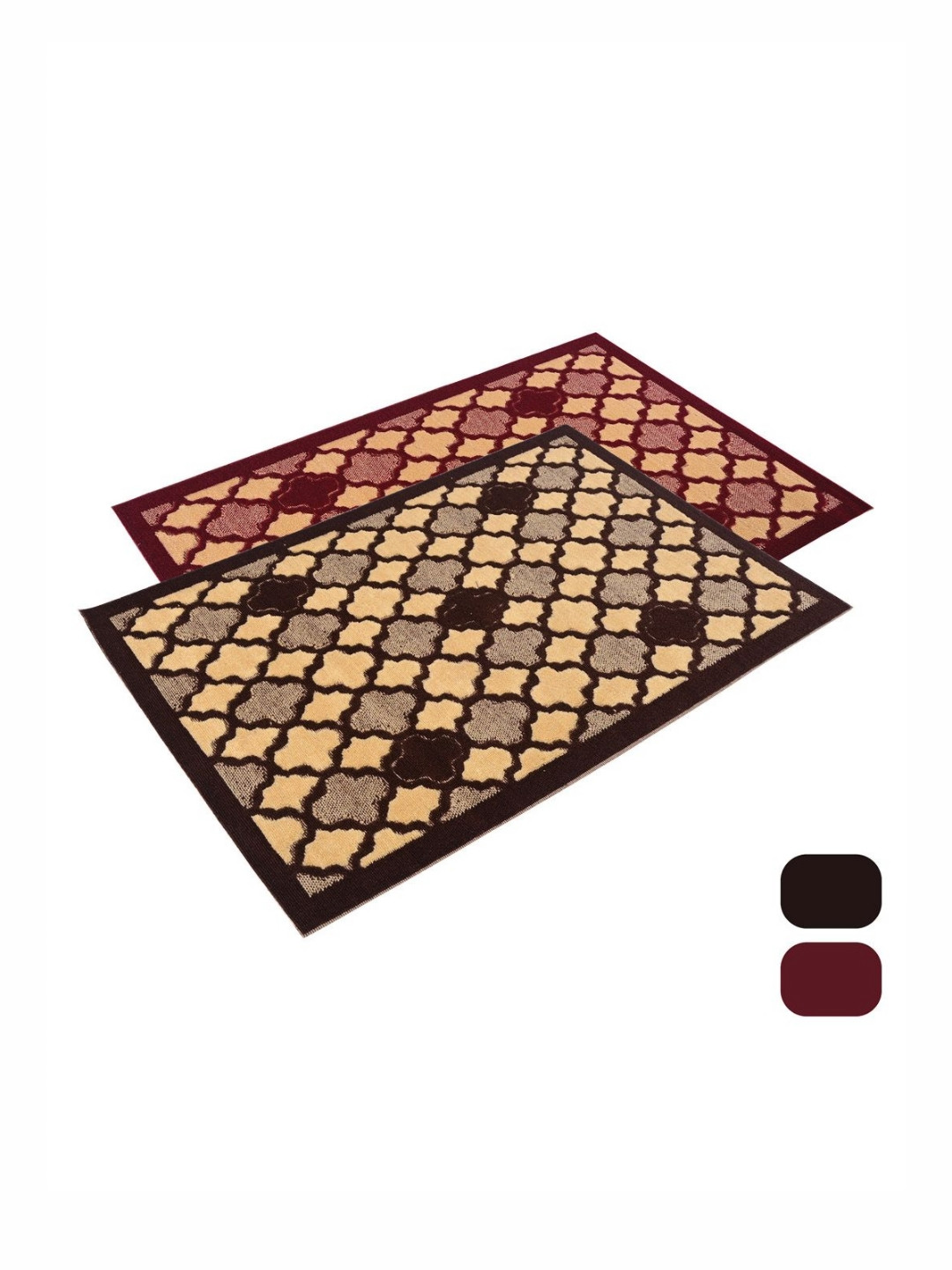 Aura 2-Pcs Brown & Maroon Hexagon-Printed Anti-Skid Doormat