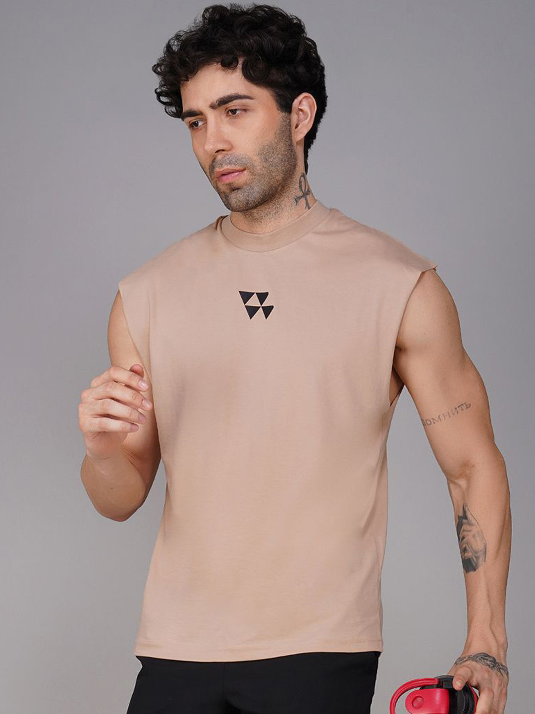 Brauch Printed Breathable Gym Vest - M-VEST-BACK-TRAININGDEPT-BEIGE-S