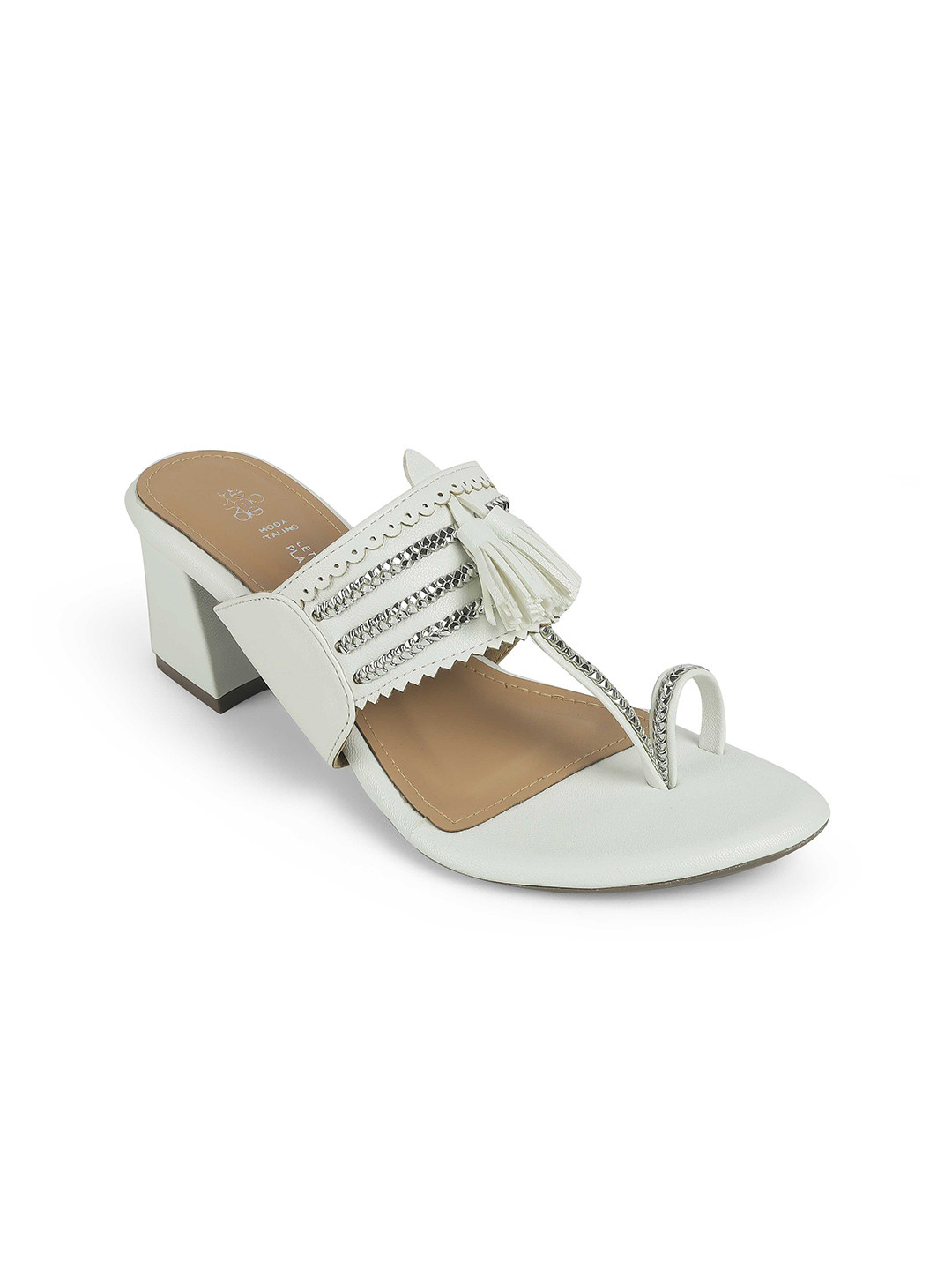Tresmode Kola White Women's Leather Block Heel Sandals