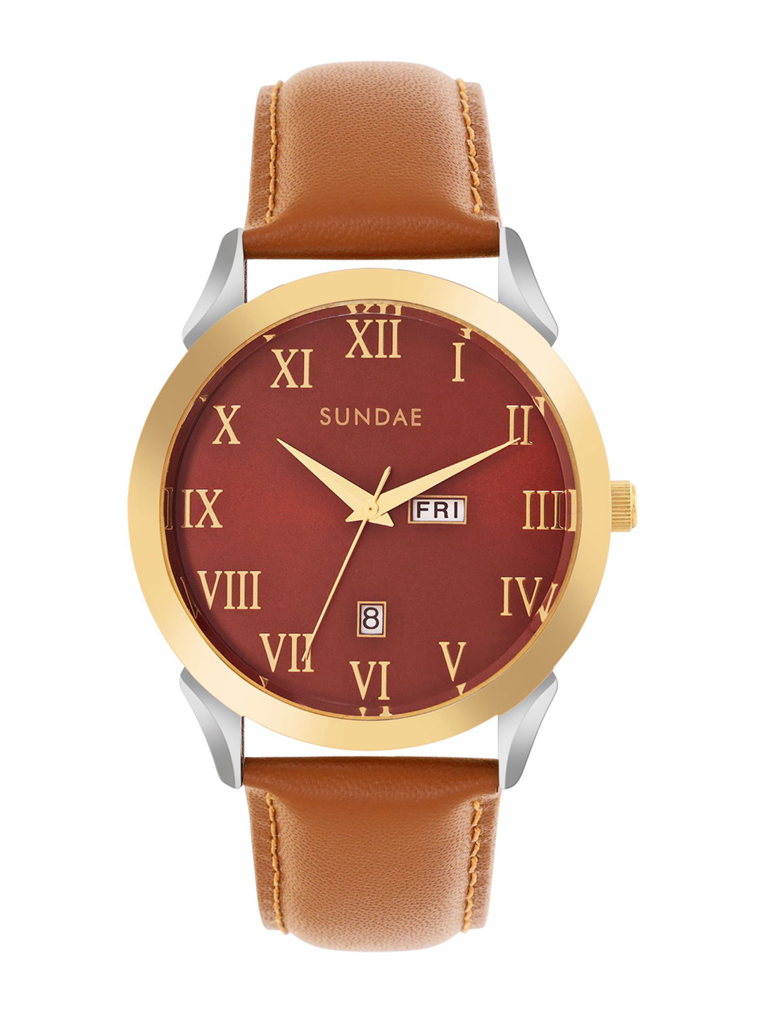 SUNDAE Men Brass Printed Dial & Leather Straps Analogue Watch 788904 M-25 IGP T.T.14