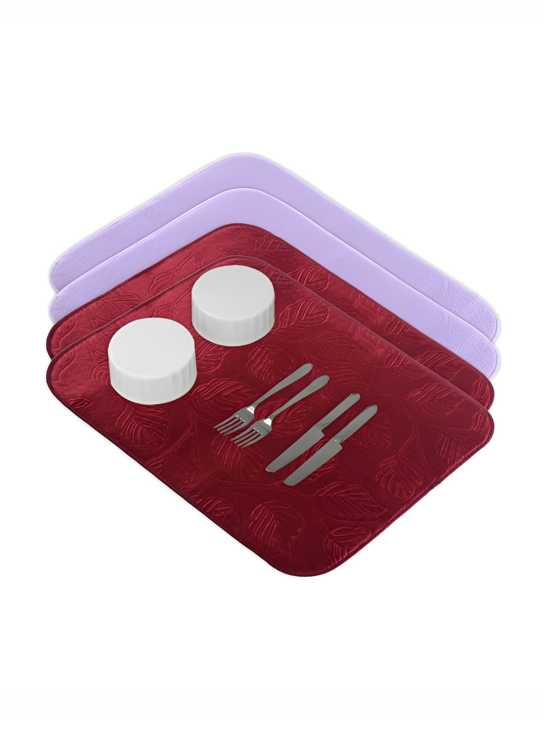 Aura 4-Pcs Purple & Maroon Floor Microfiber Crockery Dish Drying Kitchen Mats