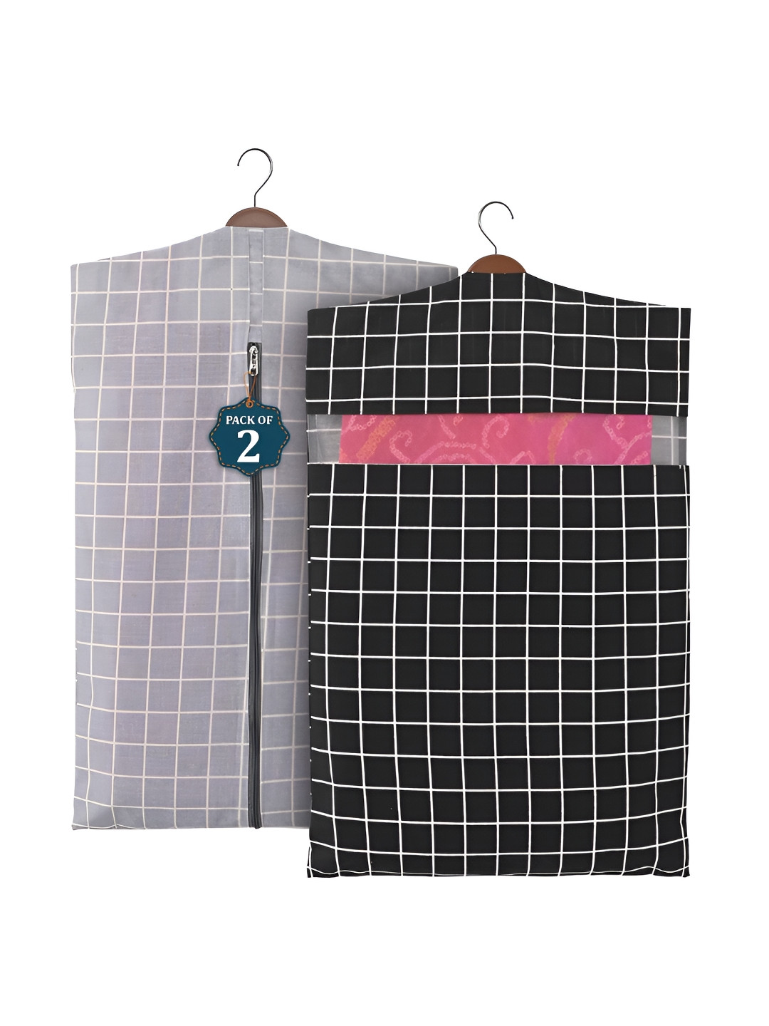 Aura Grey 2 Pcs Mesh Window Cotton Hanging Saree Covers & Storage Multi-Utility Organisers