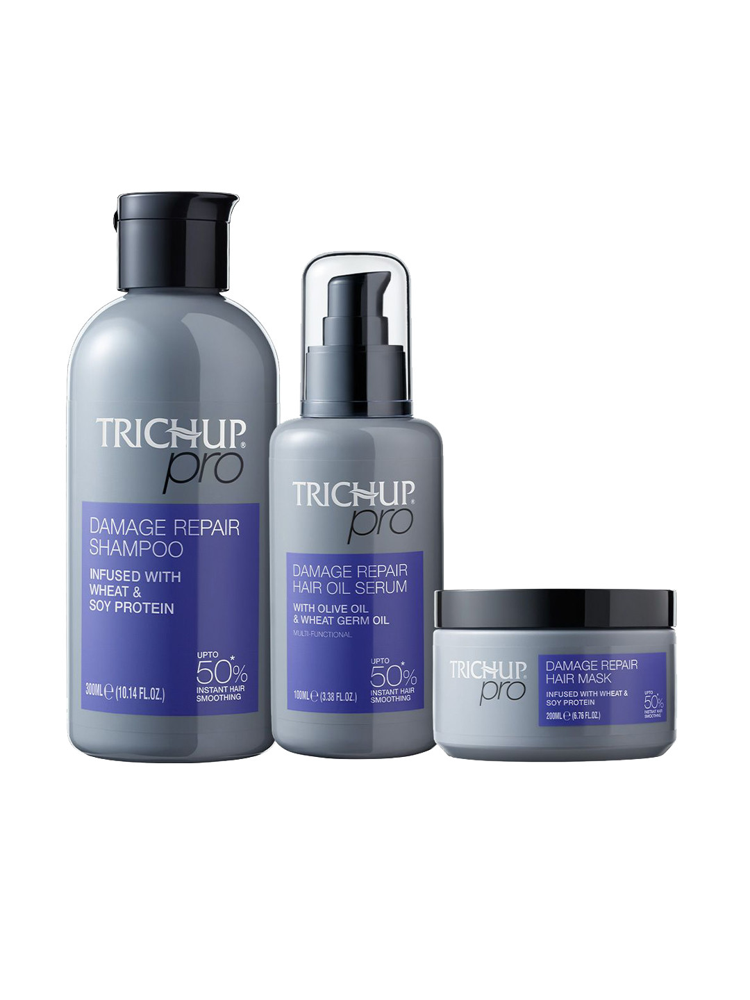 TRICHUP Set Of 3 Damage Repair Shampoo - 300 ml & Hair Mask - 200 ml & Serum - 100 ml