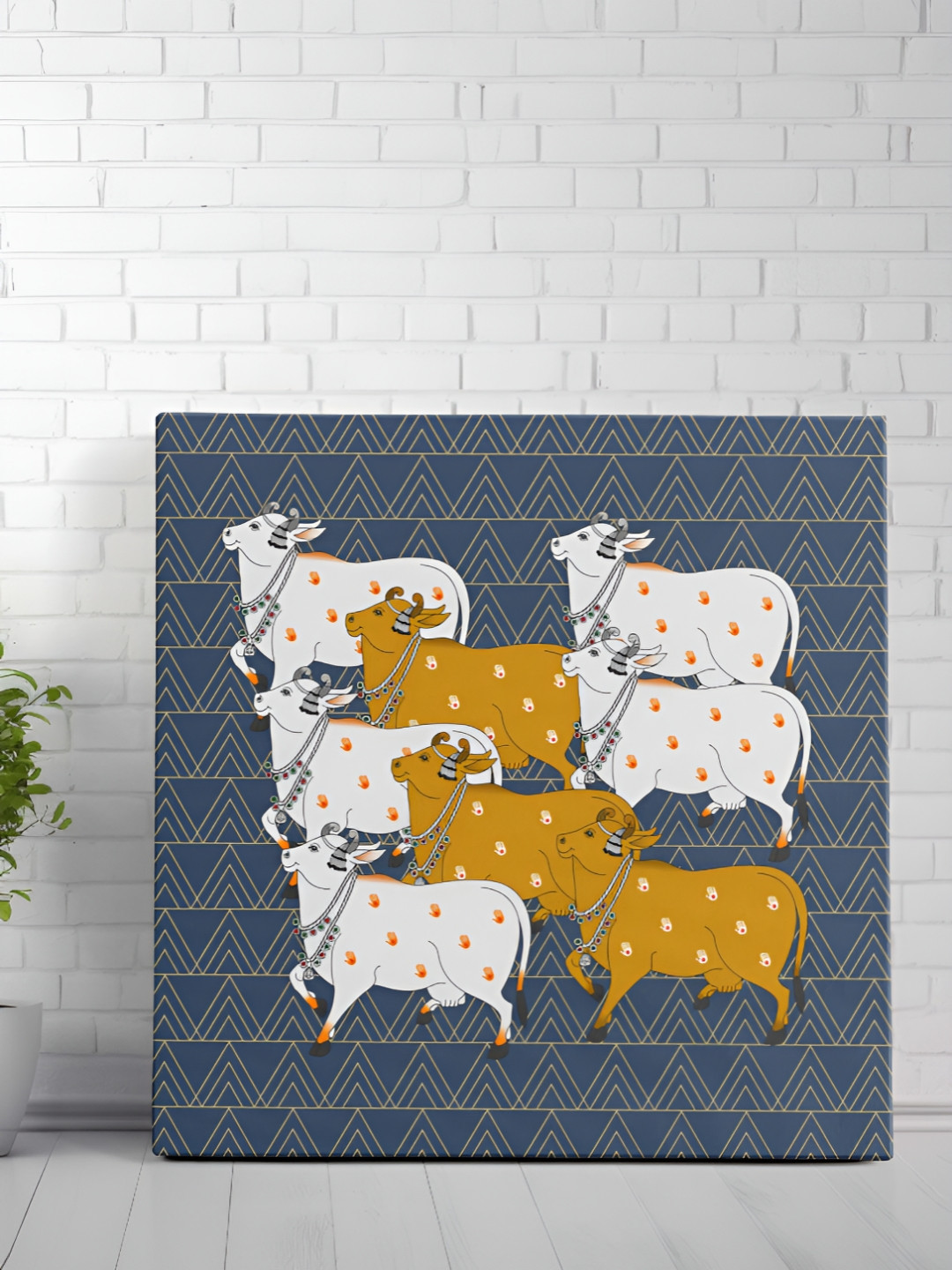 SAF Grey & Mustard Canvas Sacred Cows Ethnic Wall Art