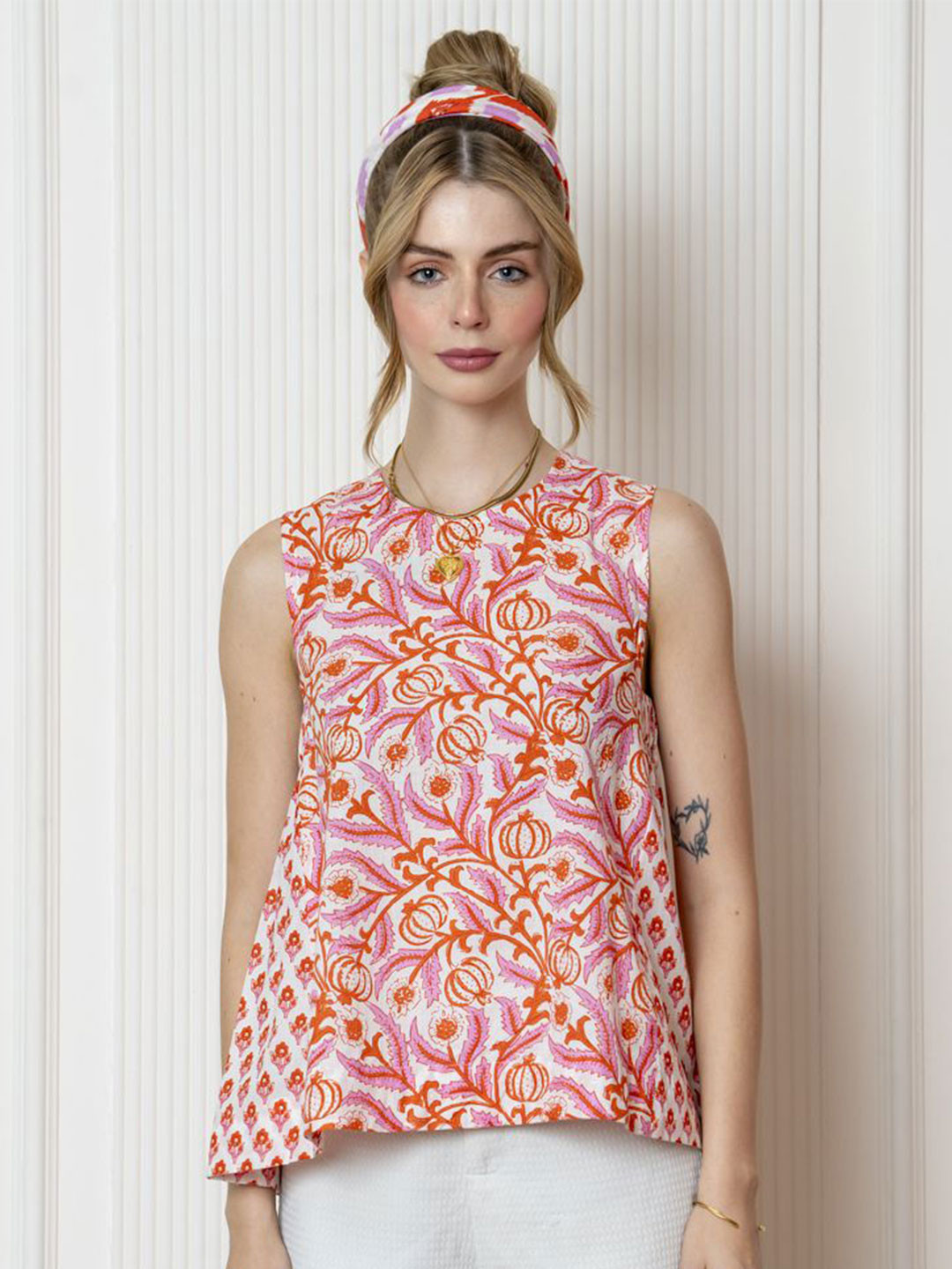 KALAMIR Floral Printed Side Gathered or Pleated Cotton Top