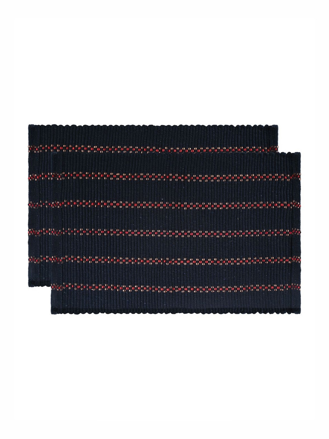 Aura Set Of 2 Navy Blue Striped Cotton Bath Rugs