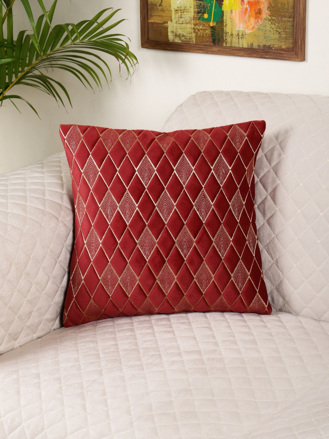 MONKDECOR  Maroon Velvet Square Cushion Covers