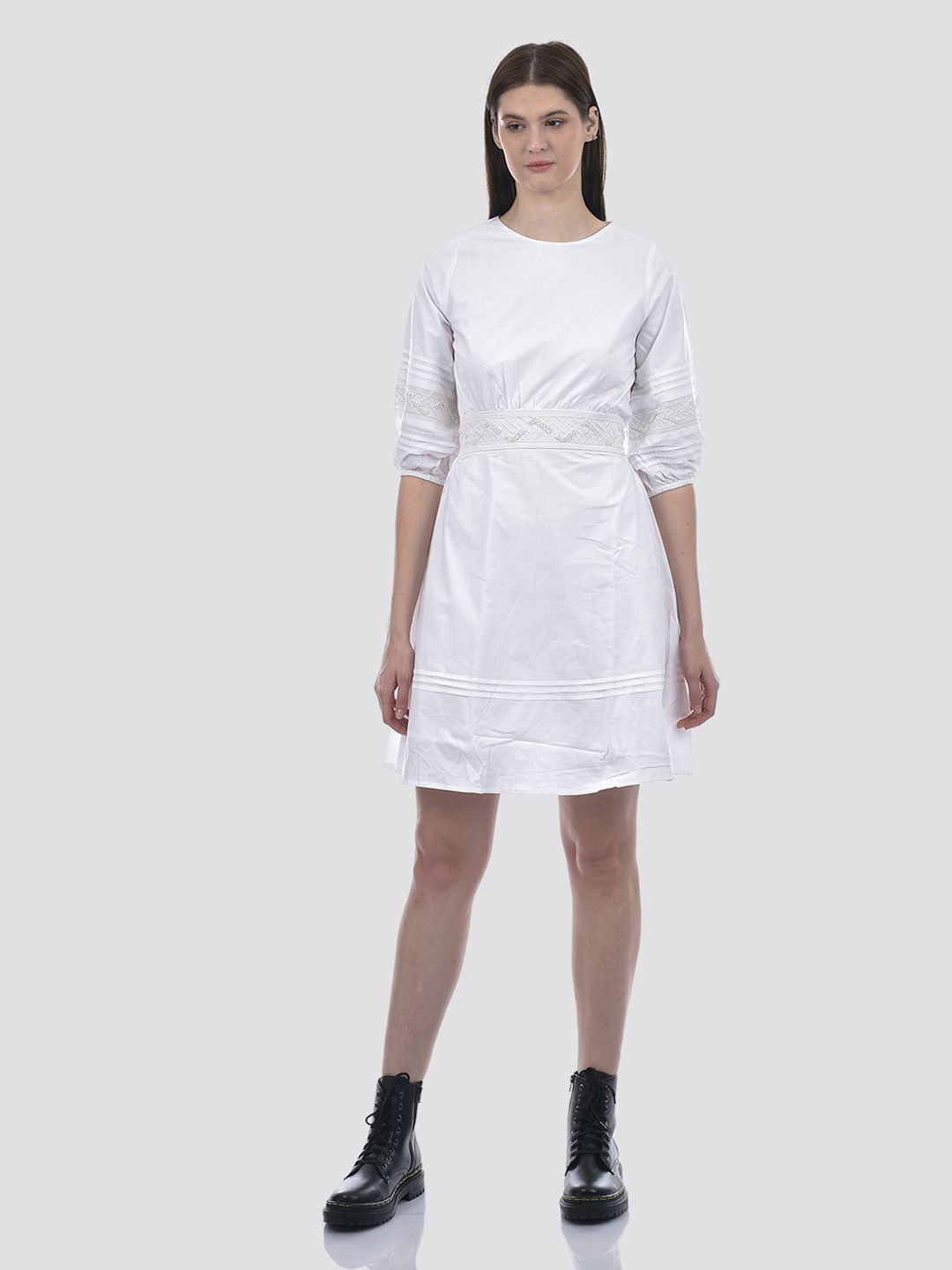 CAMLA Women Solid Embroidered A-Line Dress