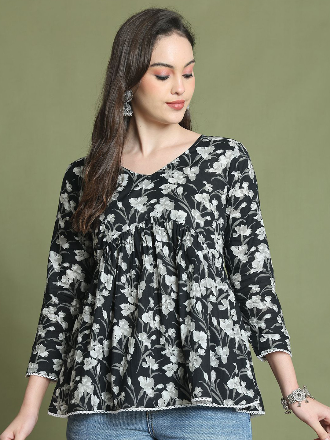 Merira Women Floral Print Cotton Peplum Top