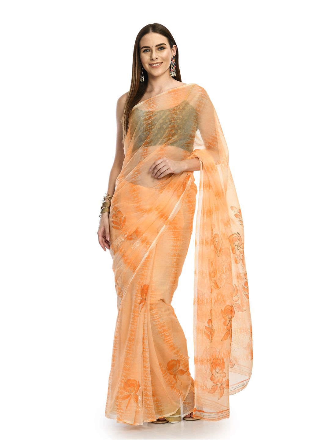 House of Chiffon Women Floral Printed Pure Chiffon Saree