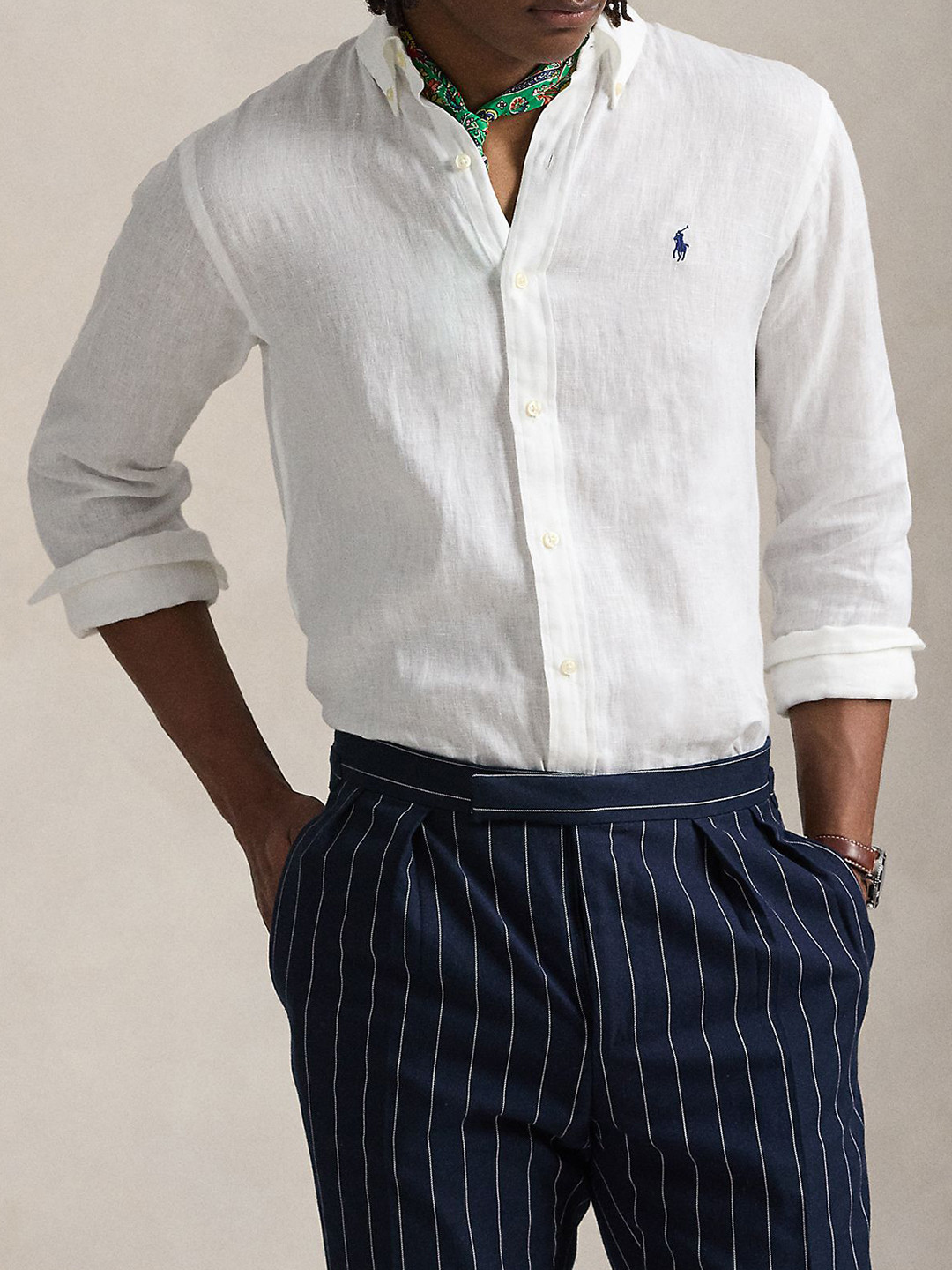 Polo Ralph Lauren Men Slim Fit Solid Button-Down Collar Linen Casual Shirt
