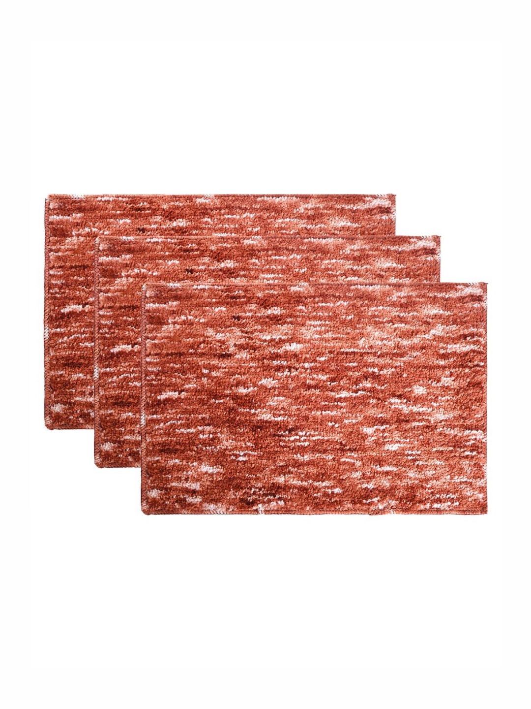 Aura Set Of 3 Orange Coloured Anti Skid Self Design Bath Rugs